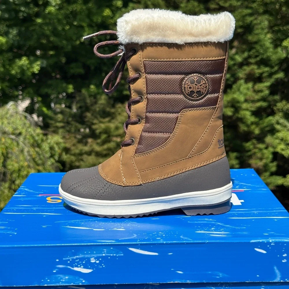 NEW Totes Kids Youth Unisex Waterproof Tan Winter Fur Casual Snow Boot - 13 , 1